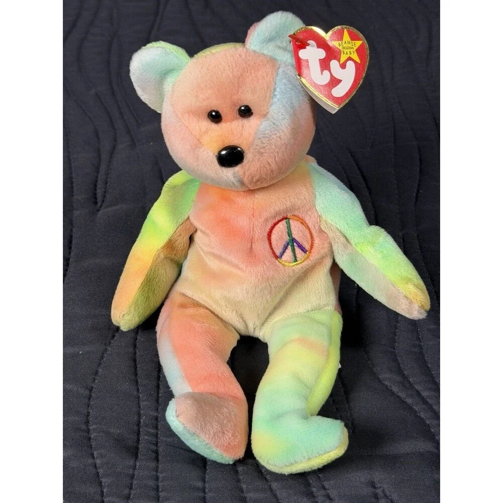 Ty Beanie Baby Peace Bear 1996 Tie Dye Plush w/ Hang Tag Style 0405 Vintage